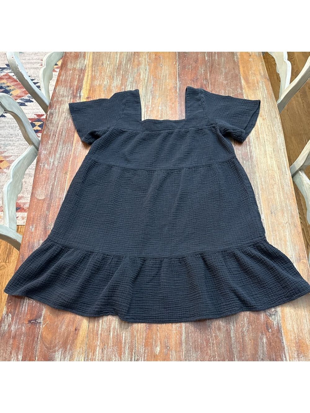 Rails Black Square Neck Tiered Mini Dress Large Cotton